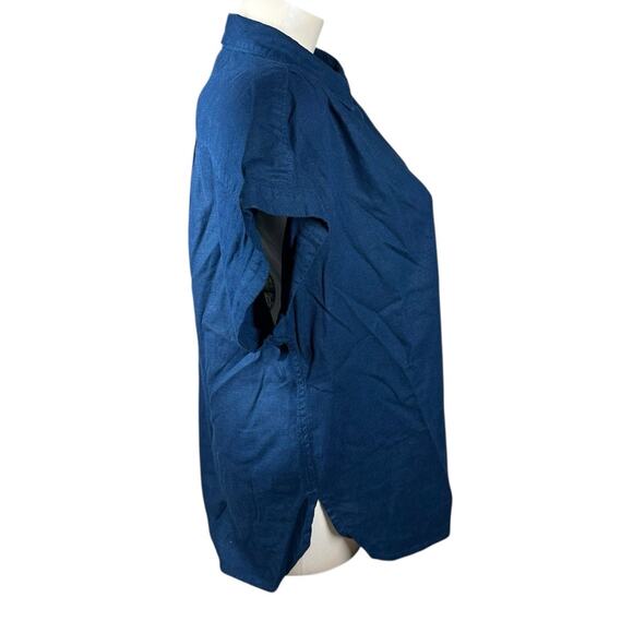 Nautica Womens Navy Blue Linen Blend Short Sleeve Button Up Camp Shirt Size L - Picture 9 of 12